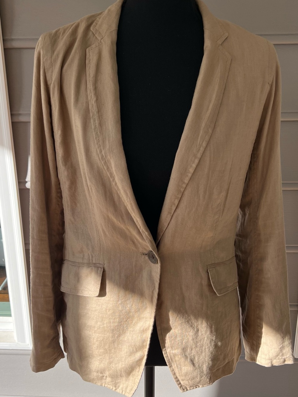 GAP Vintage 2010 100% Linen Blazer Jacket Beige Tan Neutral Workwear 2 Petite